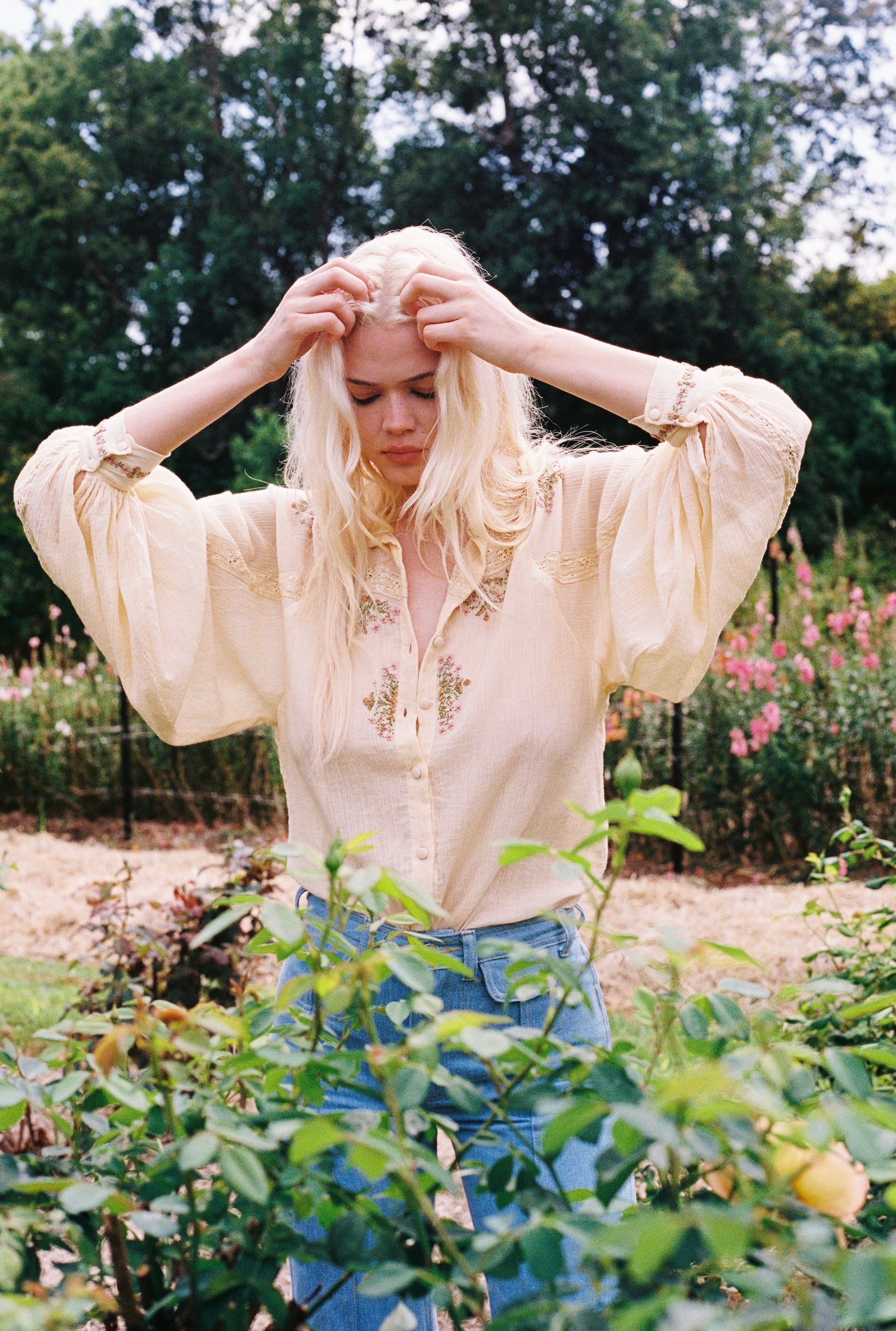 Gathering Of Flowers Blouse ~ Apricot – Golden Brown The Label Gathering Of Flowers Blouse ~ Apricot – Golden Brown The Label