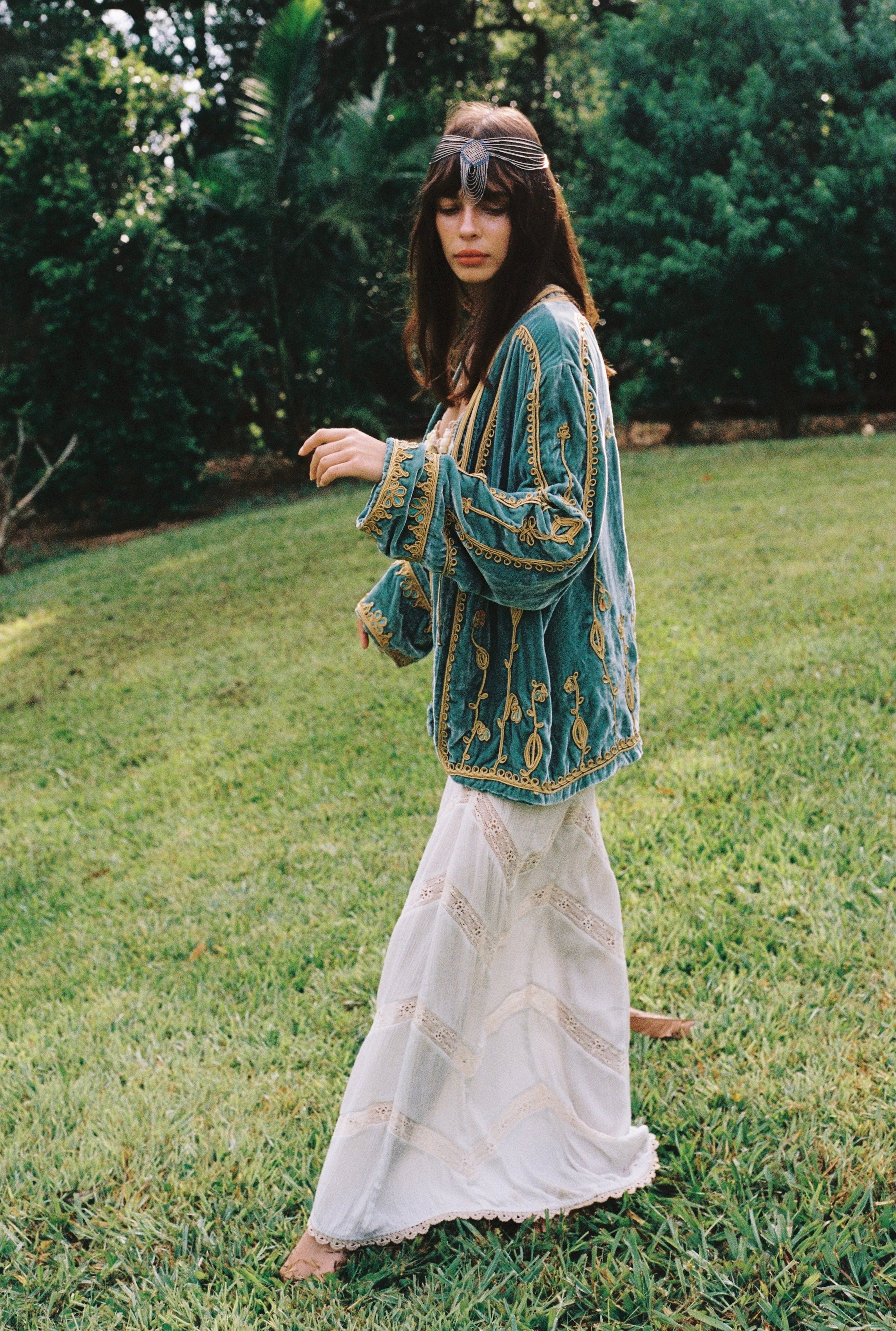 シャビージェンティールロングジャケット Midnight in the Garden Jacket ~ Teal – Golden Brown The Label