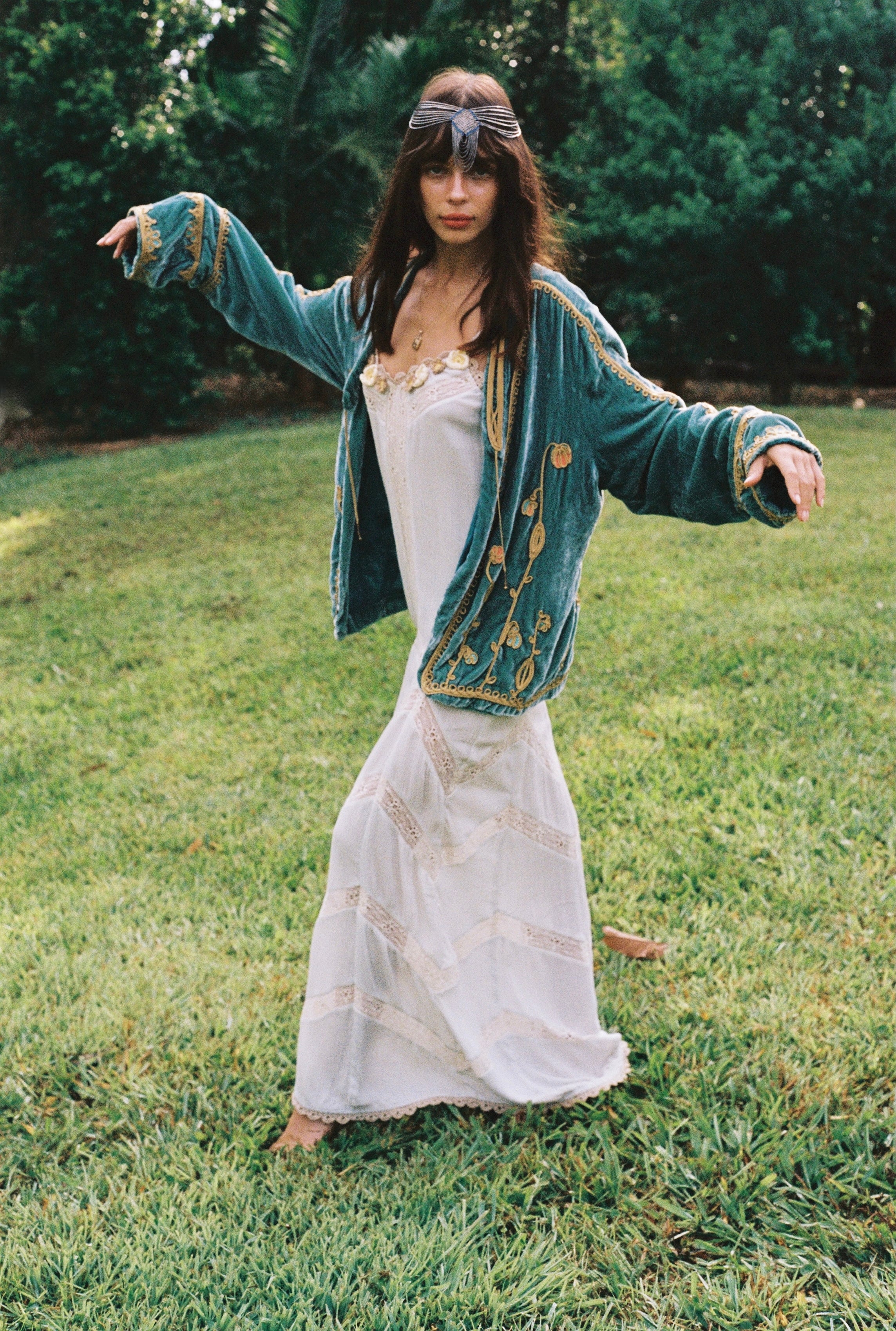 Midnight in the Garden Jacket ~ Teal – Golden Brown The Label