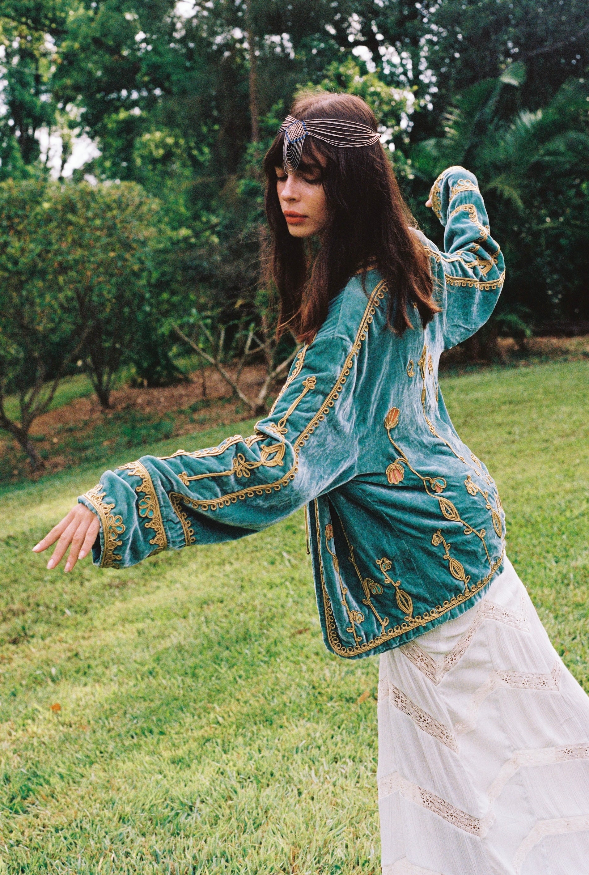 極美品 ALWEL オルウェル ロングトラックジャケット グリーン Midnight in the Garden Jacket ~ Teal – Golden Brown The Label