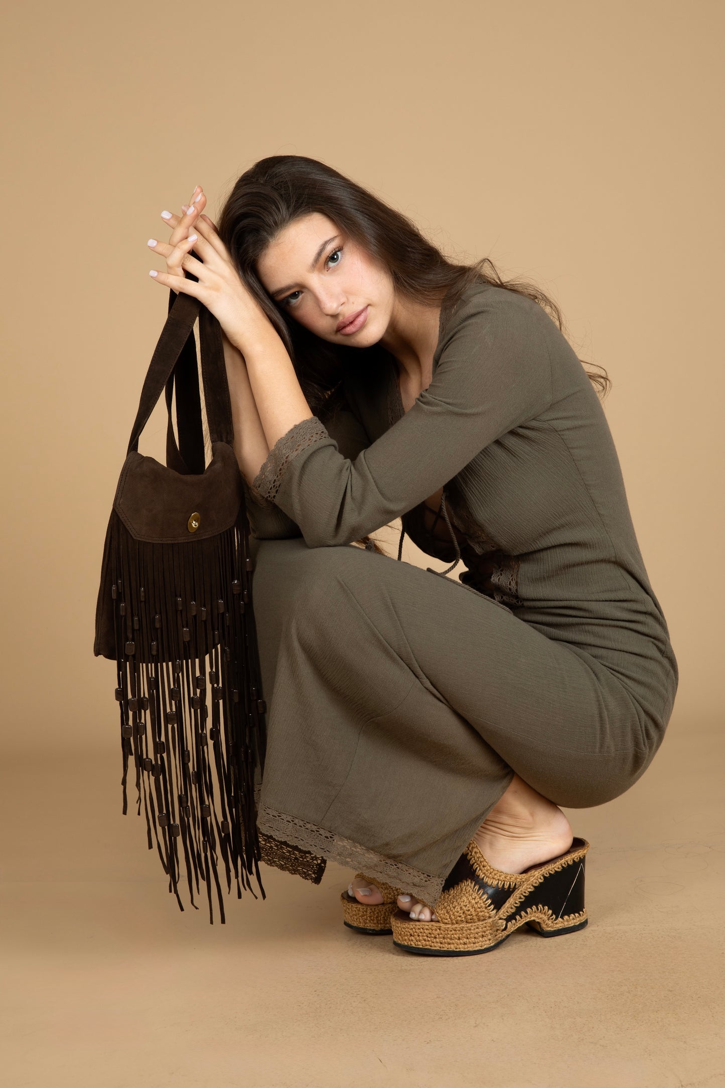 golden brown the label dress Redwood Dress ~ Charcoal Golden Brown The Label