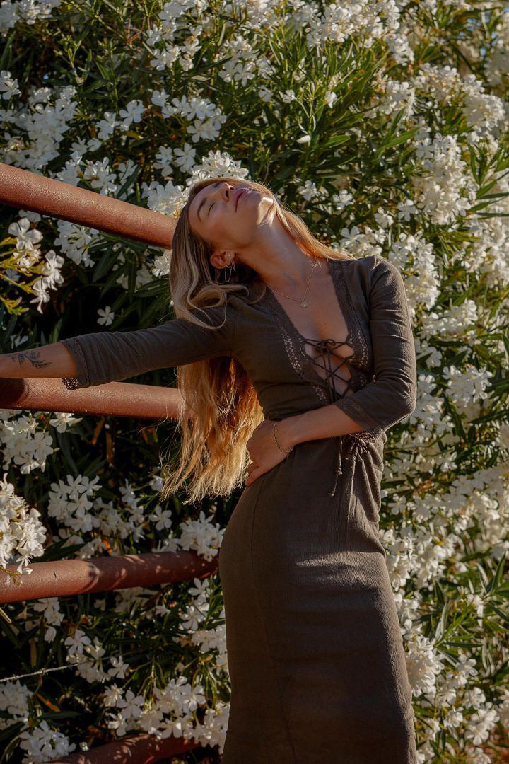 Redwood Dress ~ Charcoal Golden Brown The Label Redwood Dress ~ Charcoal Golden Brown The Label