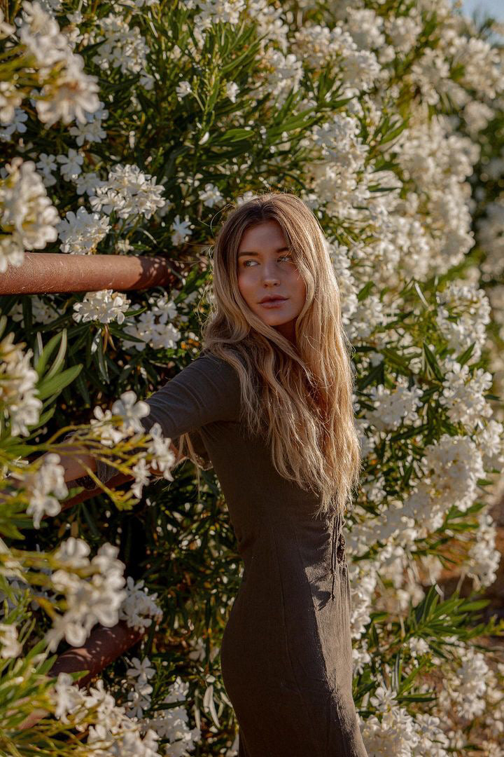 Redwood Dress ~ Charcoal Golden Brown The Label Redwood Dress ~ Charcoal Golden Brown The Label
