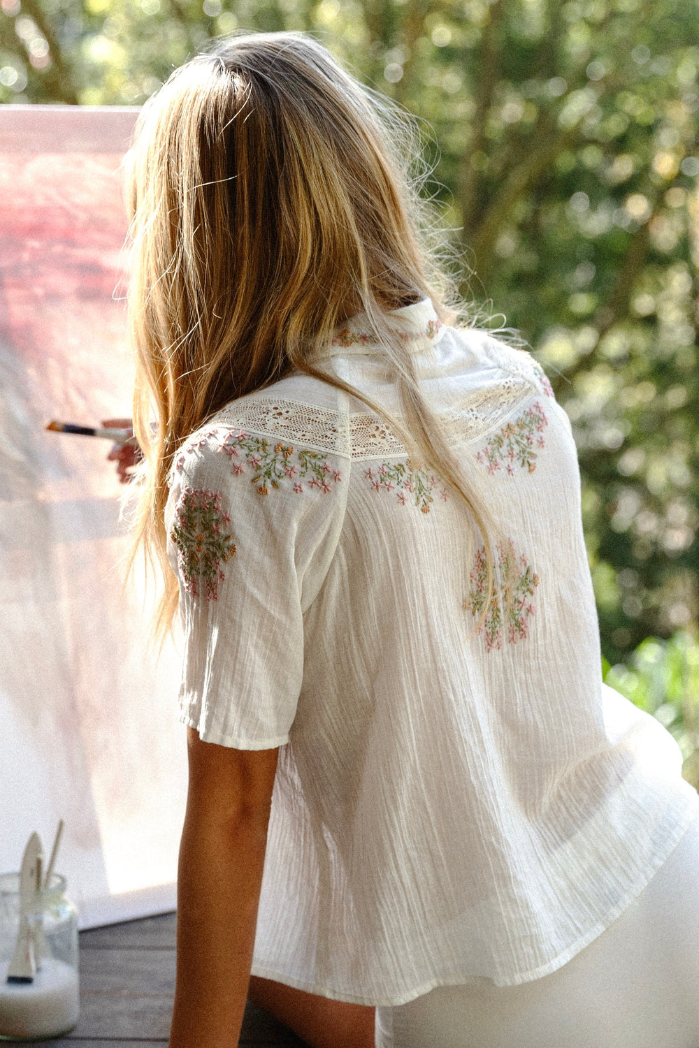 Gathering Of Flowers Blouse ~ Off white